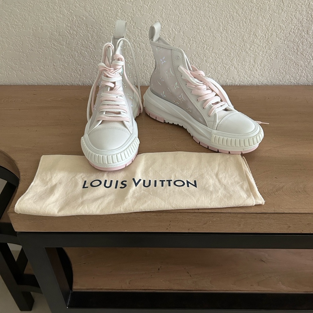 Louis Vuitton the Squad Pink and White High-Top Sneakers